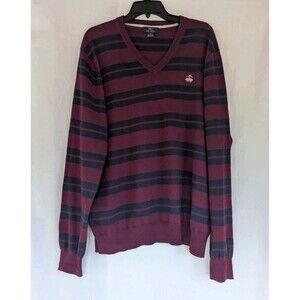 Brooks Brothers 346 Men's Sweater XL PurpleBlue Striped V-Neck Cotton Cashmere